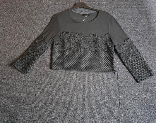 New Look Black Sheer Embroidered Crop Top Size 8 Causal