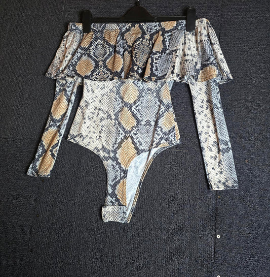 Prettylittlething Snakeskin bodysuit size 8