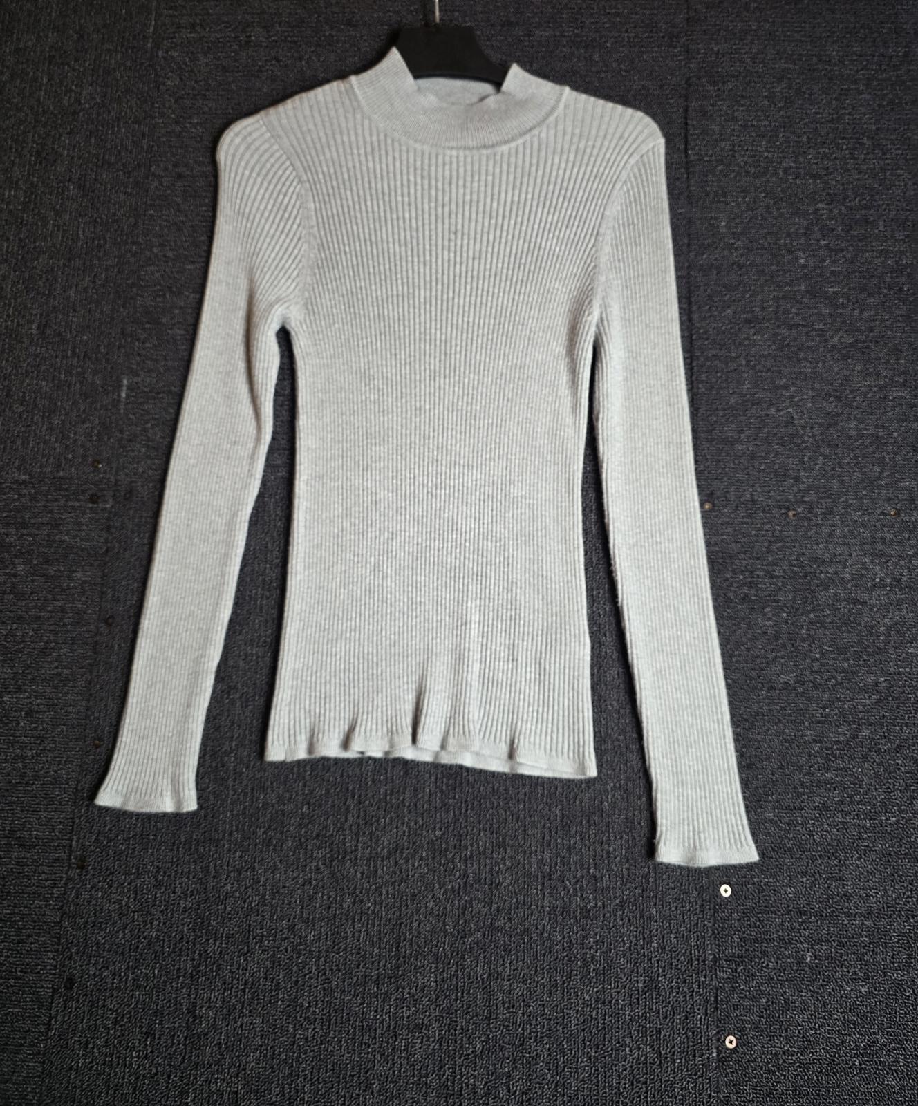 New Look Grey Ribbed High Neck Top Long Sleeve Size 12