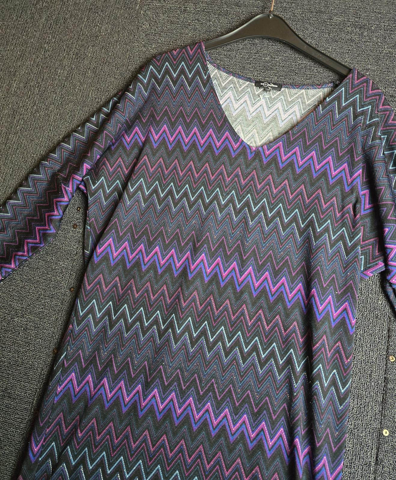Misquitos Black Purple Zig Zag Dress Size 10 Oversized Fit A-Line Knee Length