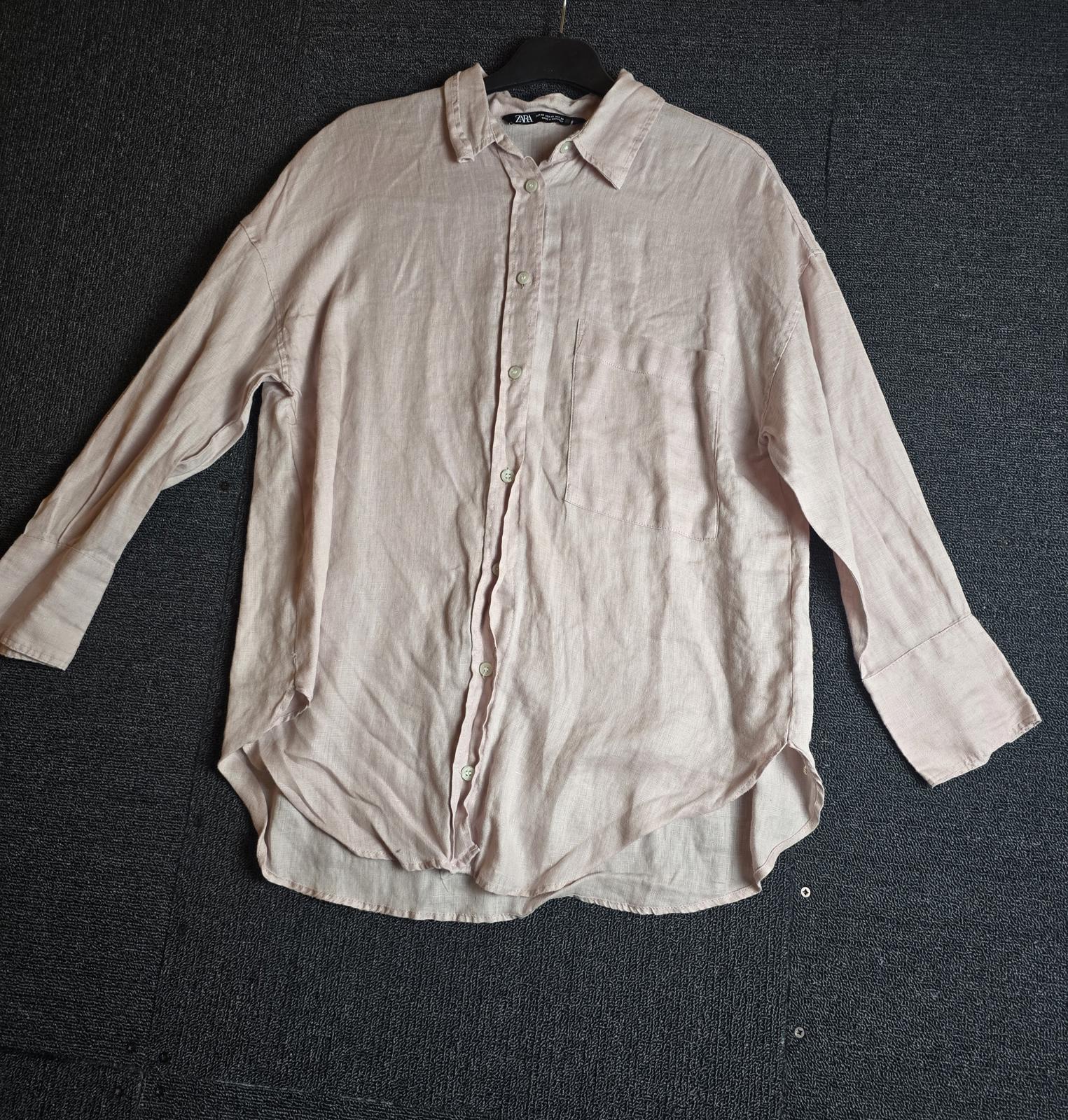 Zara Pale Pink Linen Shirt Size XS Relaxed Fit Button Up