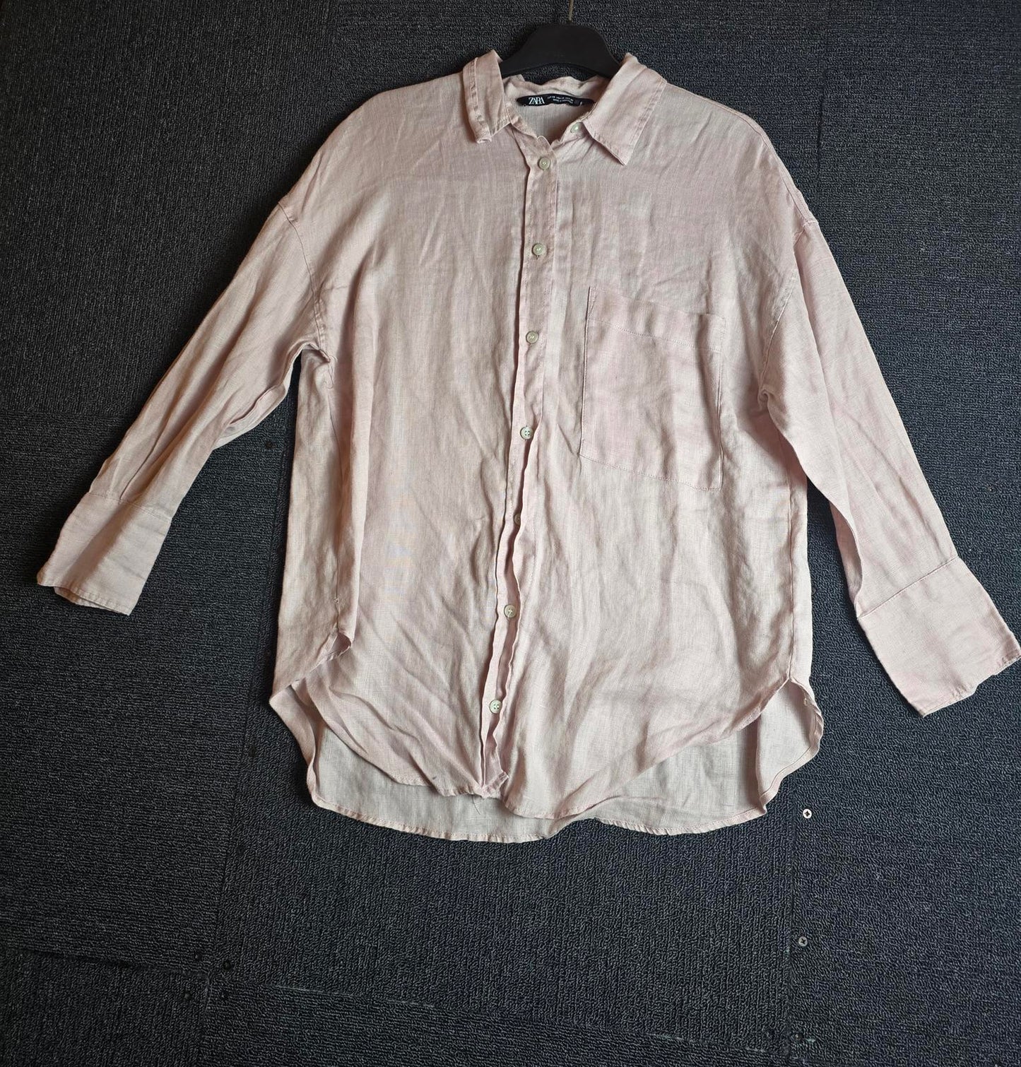 Zara Pale Pink Linen Shirt XS Size 6-8 Relaxed Fit Button Up