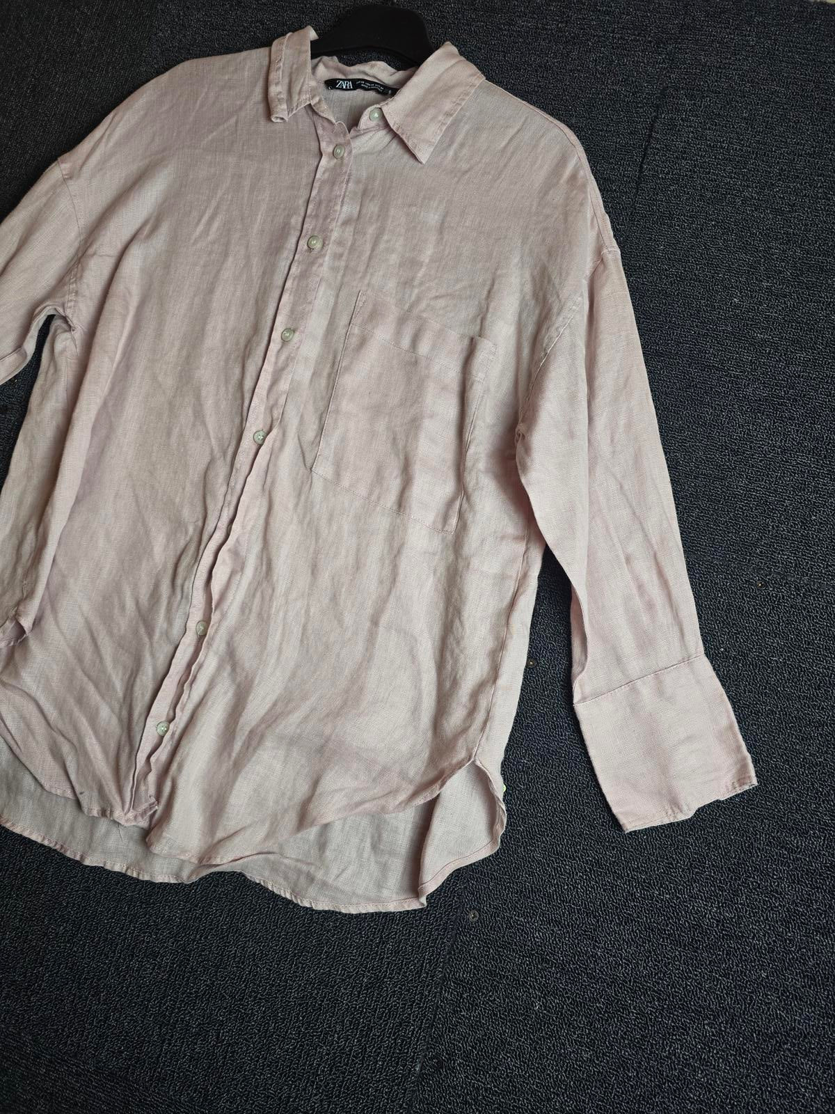 Zara Pale Pink Linen Shirt XS Size 6-8 Relaxed Fit Button Up