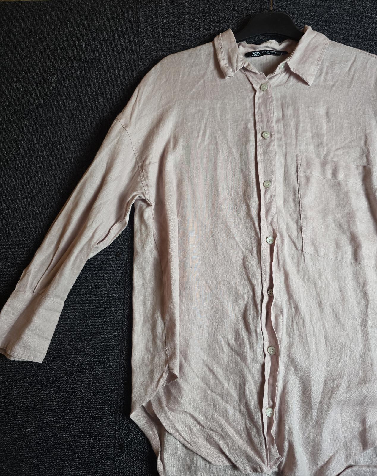 Zara Pale Pink Linen Shirt XS Size 6-8 Relaxed Fit Button Up