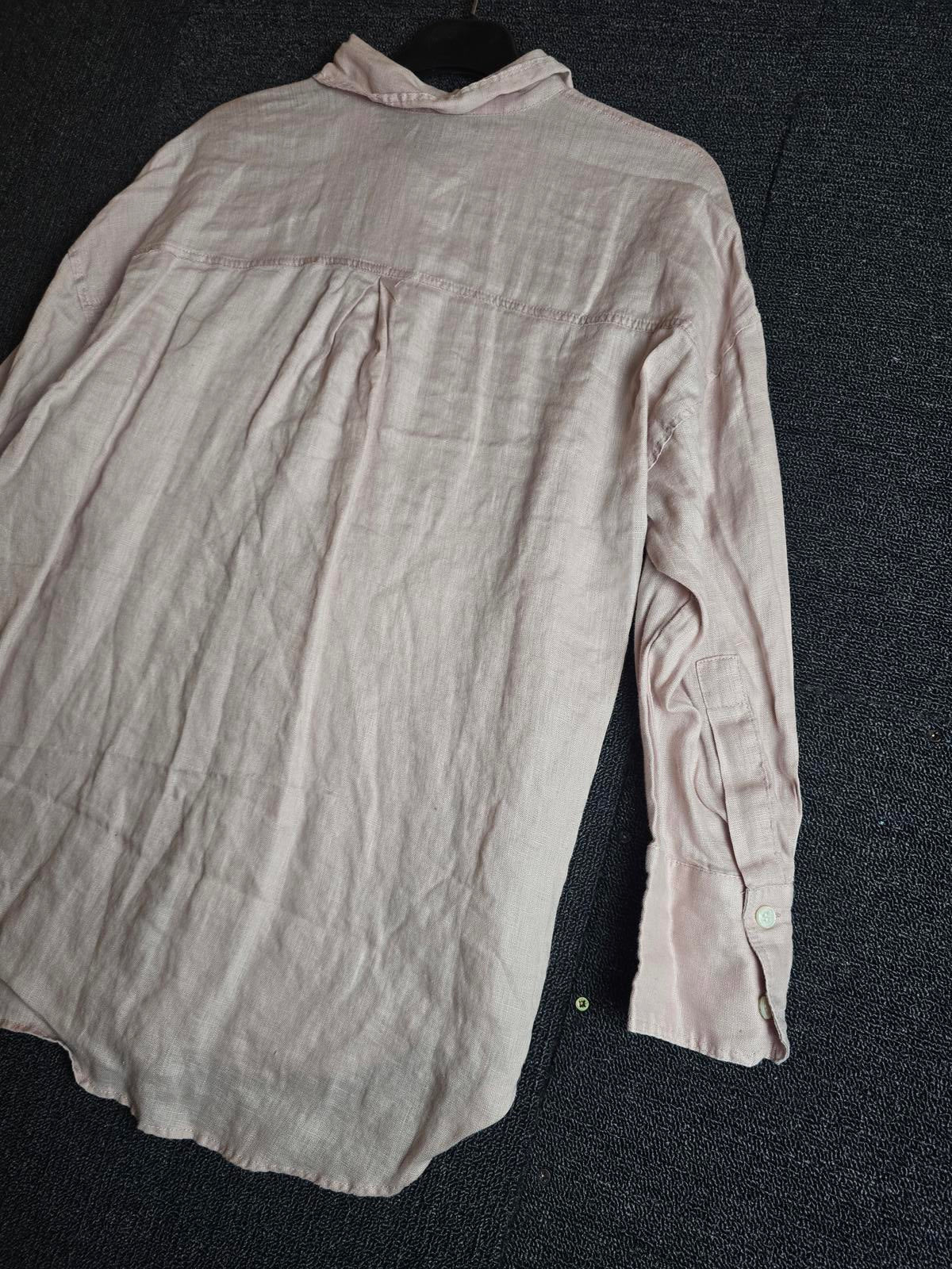 Zara Pale Pink Linen Shirt XS Size 6-8 Relaxed Fit Button Up
