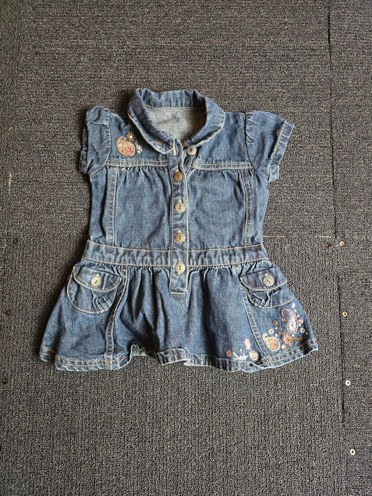 Matalan Girls Denim Dress – Age 6–9 Months – 100% Cotton