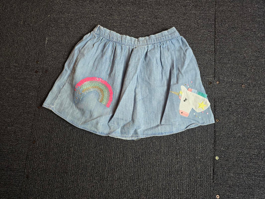 Next Girls Denim Skirt – Age 2–3 Years – 100% Cotton – Unicorn & Rainbow Embroidery