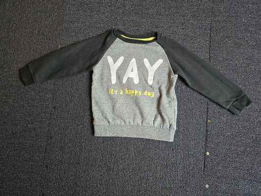 Primark Grey & Black “YAY It’s a Happy Day” Jumper – Boys 18–24 Months
