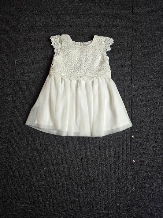 Primark White Lace & Tulle Dress – Girls 6–9 Months – Polyester