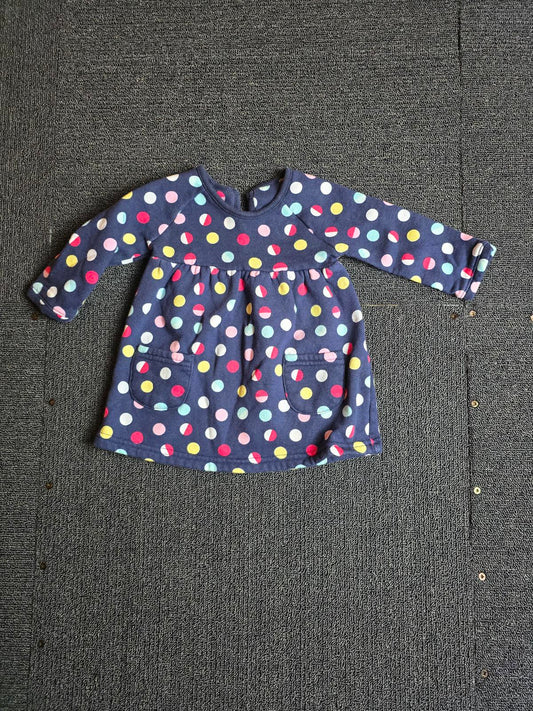 George Girls Dress – 3–6 Months – 100% Cotton – Navy with Multicolour Polka Dots