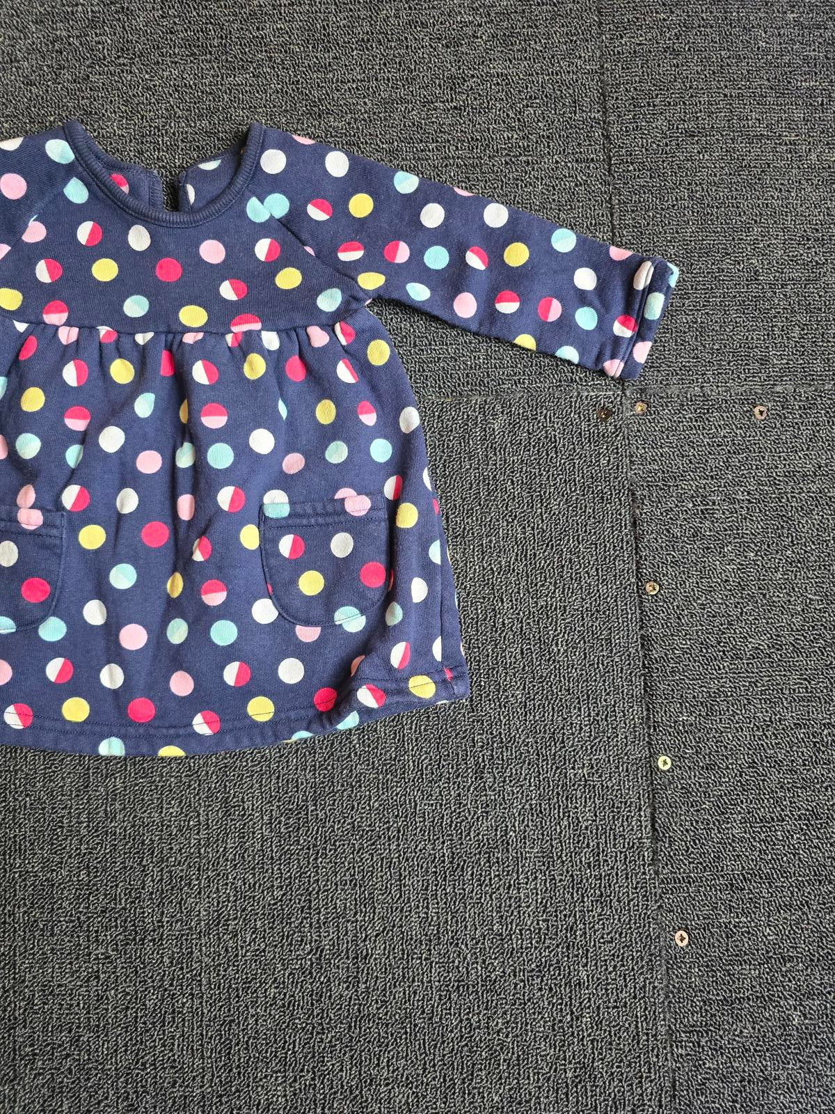 George Girls Dress – 3–6 Months – 100% Cotton – Navy with Multicolour Polka Dots
