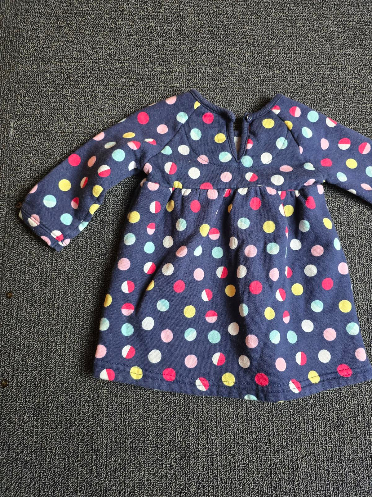 George Girls Dress – 3–6 Months – 100% Cotton – Navy with Multicolour Polka Dots