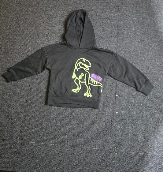 Primark Boys Black Dino Hoodie – Age 4-5 Years – Cotton Blend