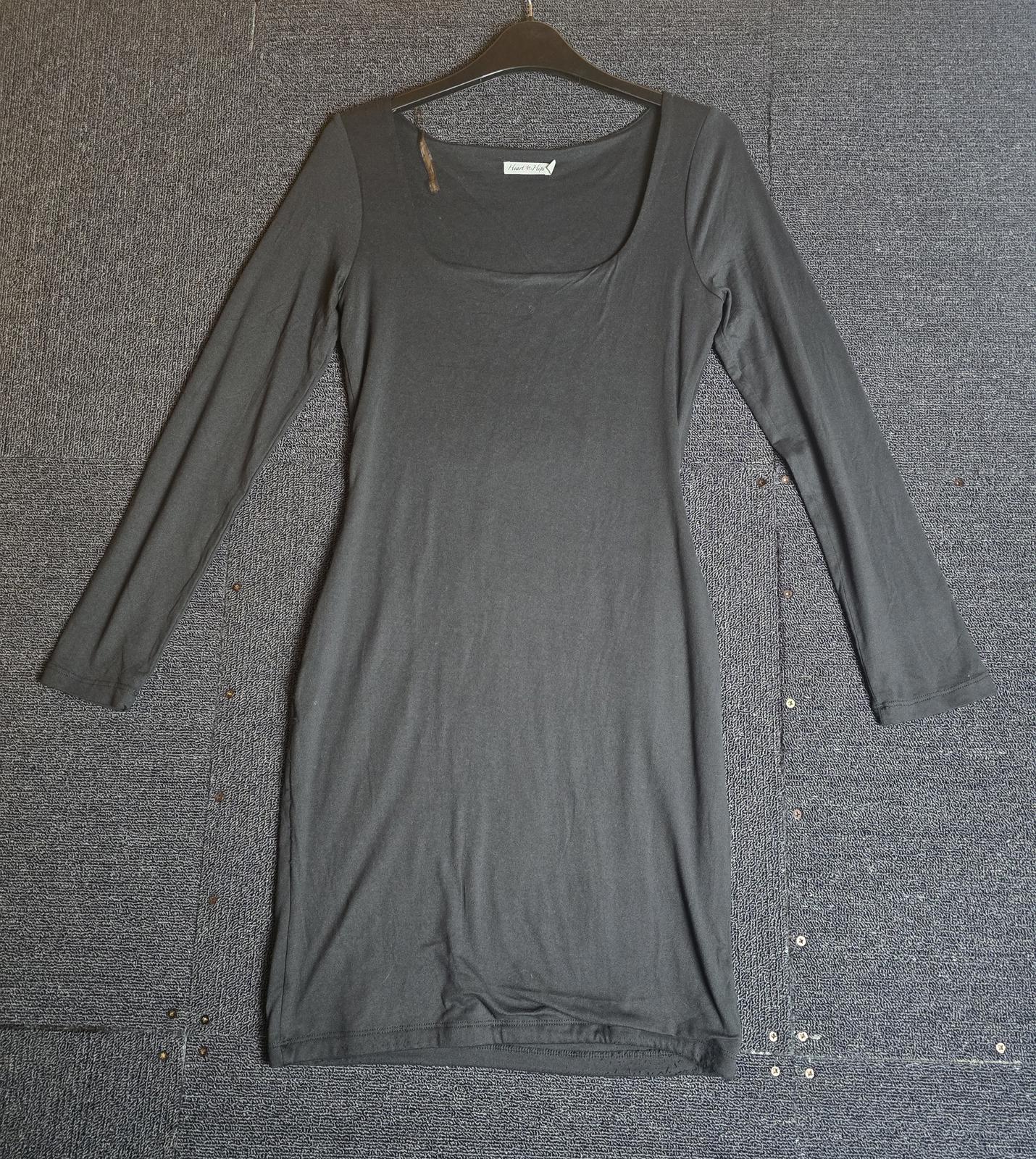 Heart Hips Bodycon Dress Black Size S 8/10 Square Neck Long Sleeve