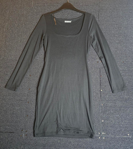 Heart Hips Bodycon Dress Black Size S 8/10 Square Neck Long Sleeve