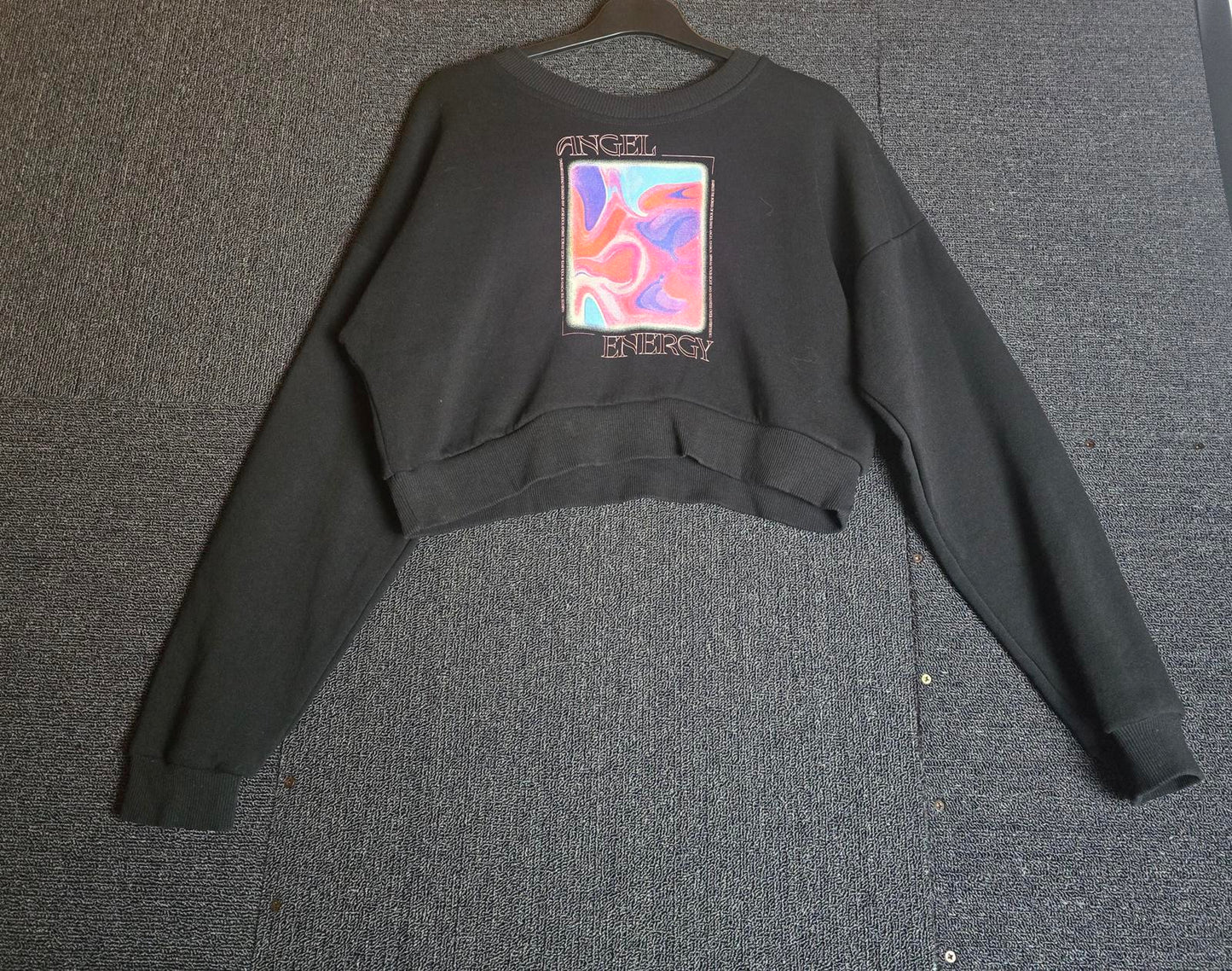 Primark Black Crop Jumper XS Size 6/8 Angel Energy Relaxed Fit