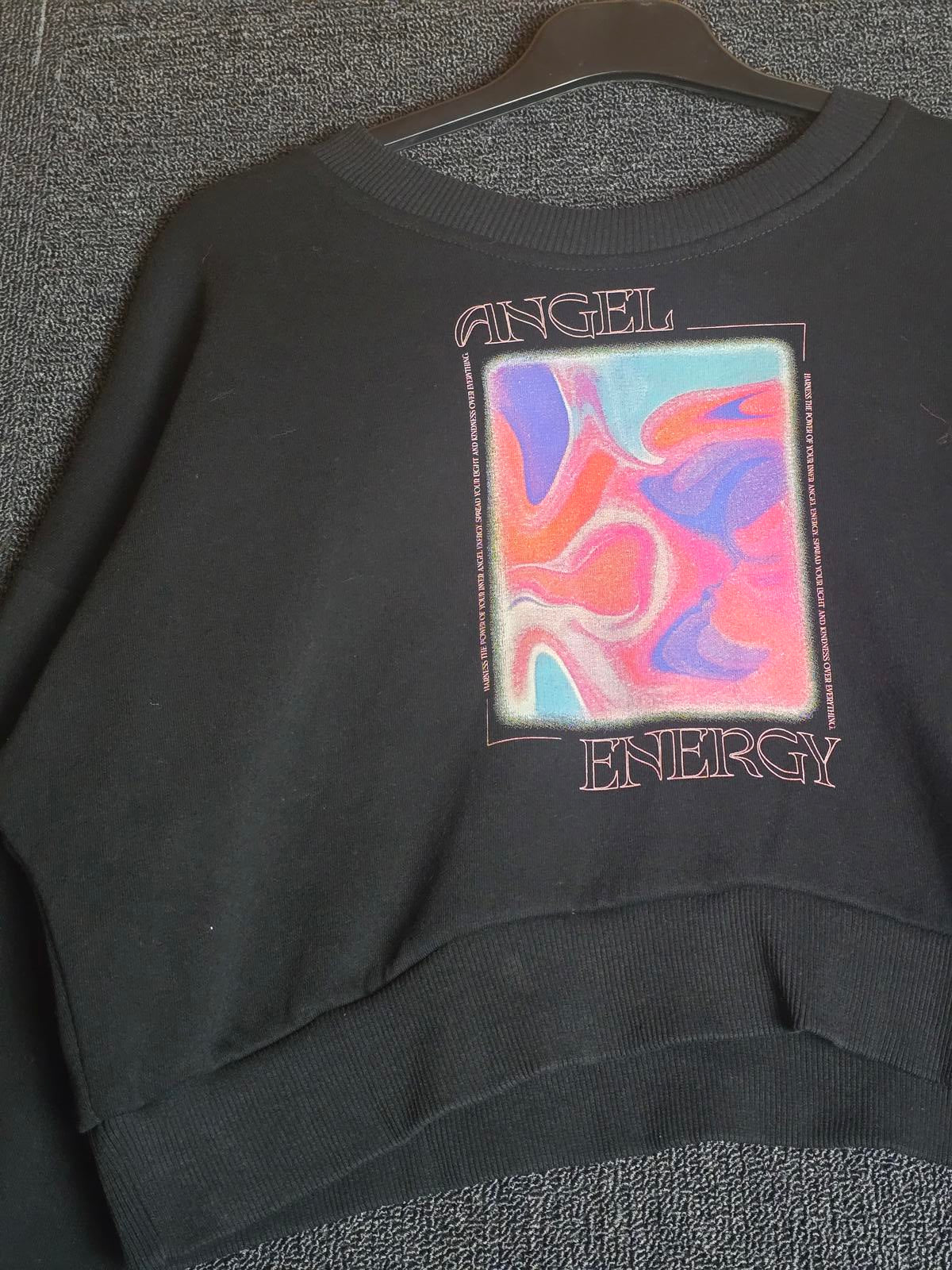 Primark Black Crop Jumper XS Size 6/8 Angel Energy Relaxed Fit