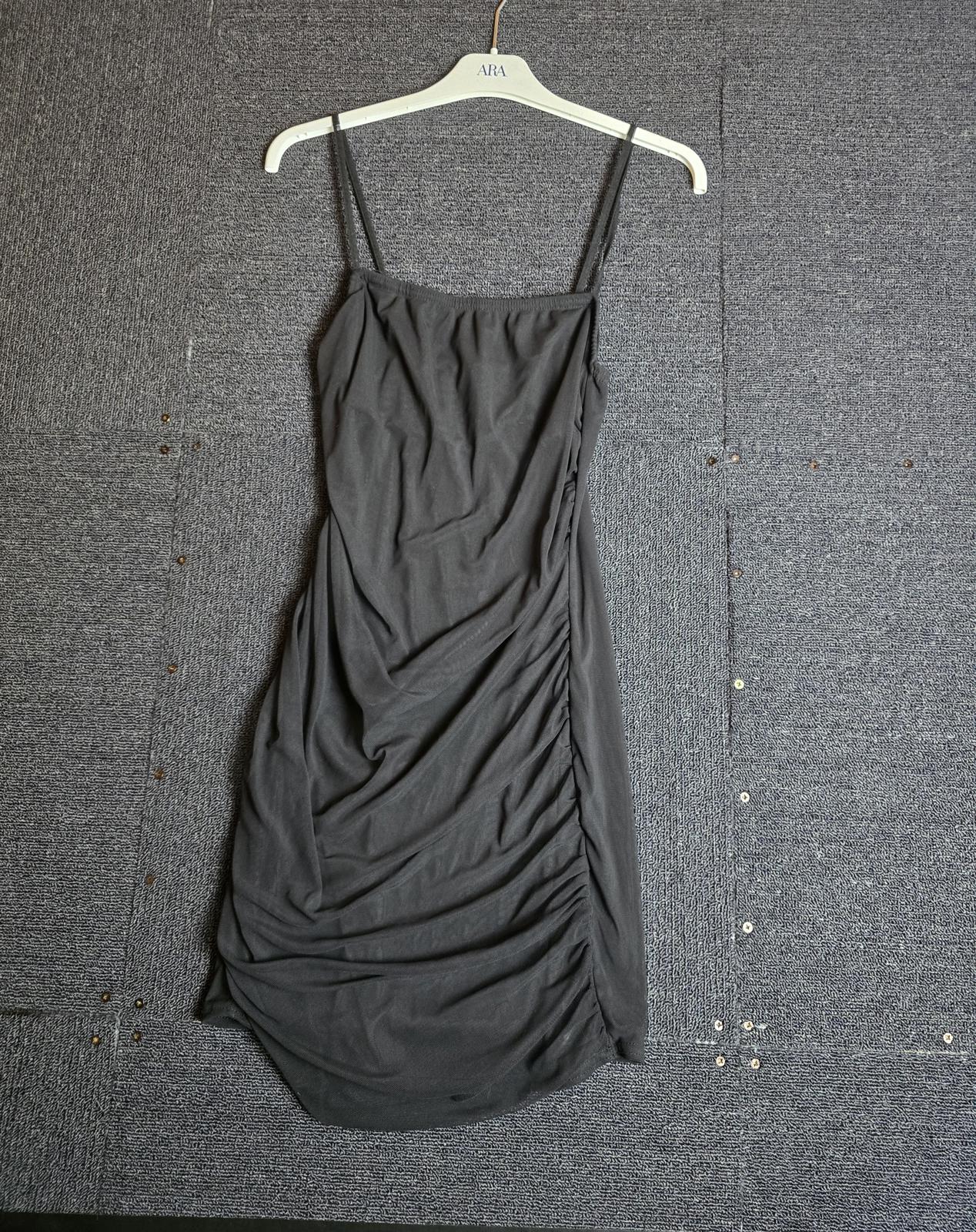 Femmeluxe Black Ruched Bodycon Mini Dress Size 12 Sheer Detail