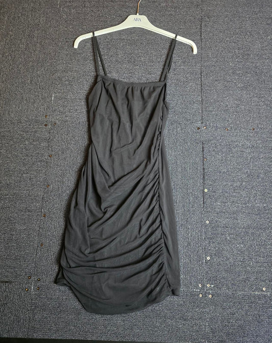 Femmeluxe Black Ruched Bodycon Mini Dress Size 12 Sheer Detail