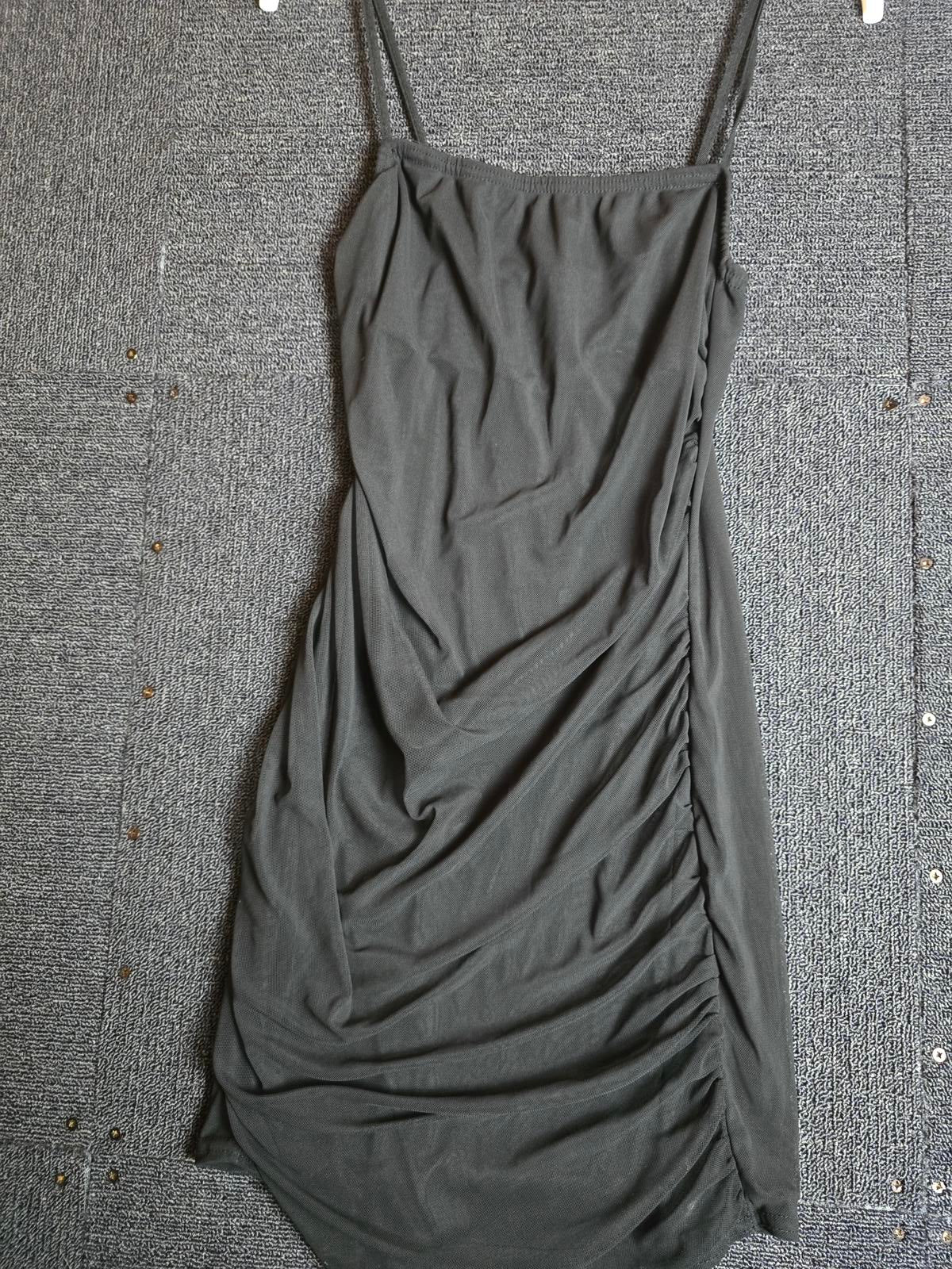 Femmeluxe Black Ruched Bodycon Mini Dress Size 12 Sheer Detail