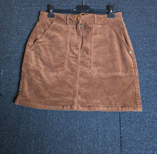Dorothy Perkins Brown Cord Skirt Size 12 Mini Knee Length Pockets