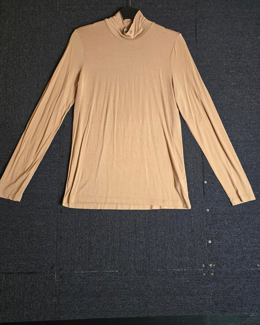 F&F Beige High Neck Long Sleeved T-Shirt Size 12 Viscose