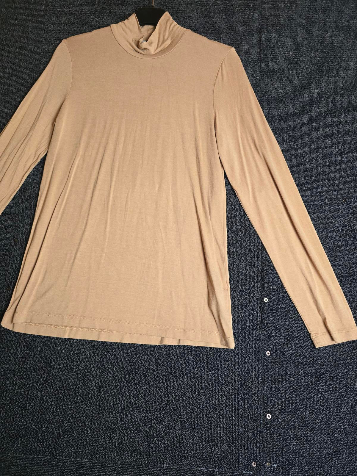 F&F Beige High Neck Long Sleeved T-Shirt Size 12 Viscose