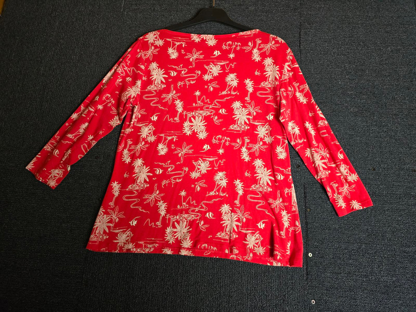 Marks & Spencer Red Tropical Print T-Shirt Size 16 3/4 Sleeve Cotton