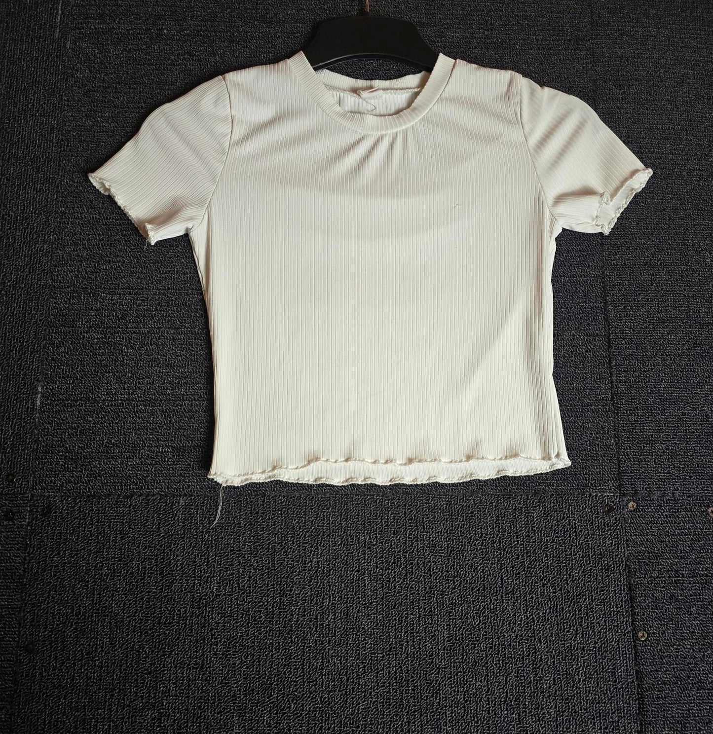 Shein Girls Cream Crop T-Shirt Size 11 Years Ribbed Short Sleeve