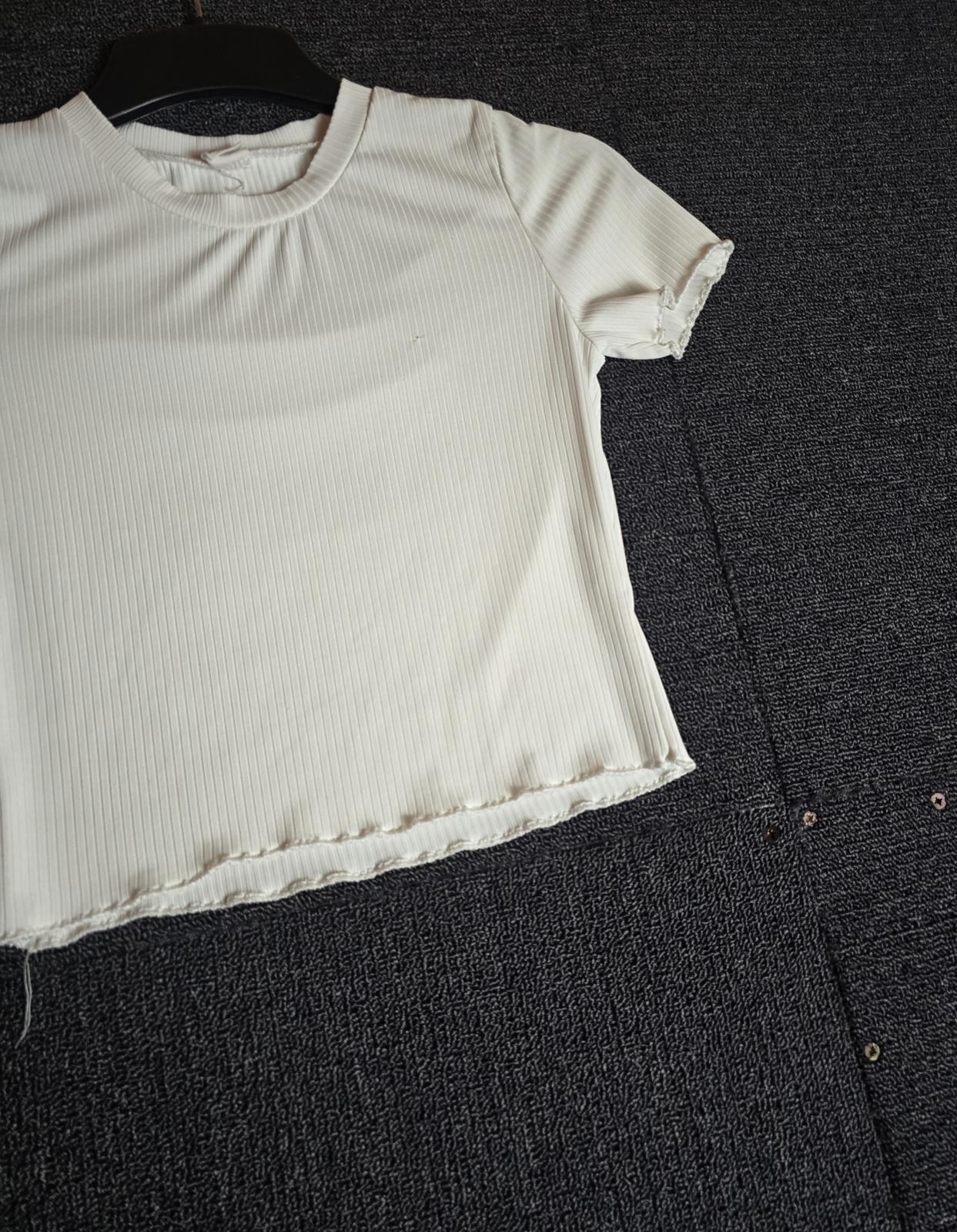 Shein Girls Cream Crop T-Shirt Size 11 Years Ribbed Short Sleeve