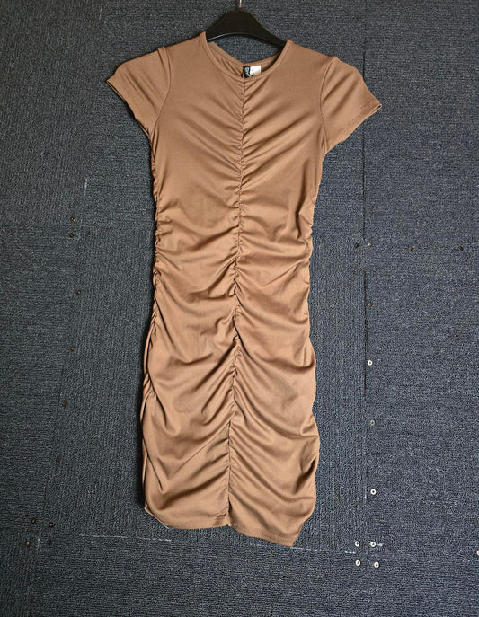 H&M Brown Ruched Bodycon Mini Dress Small Size 8 Ribbed