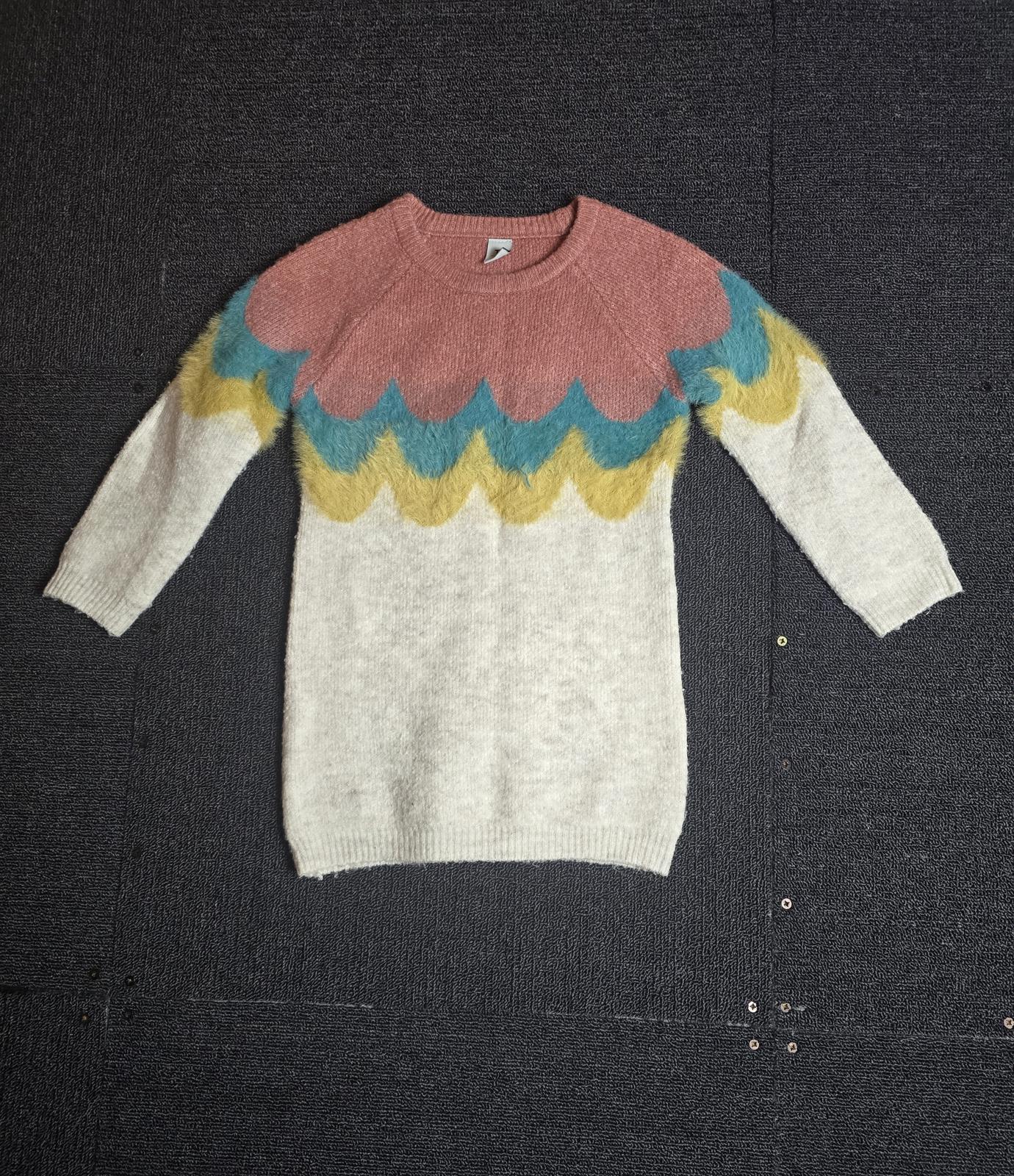 Tu Girls Knitted Jumper Dress – Colour Block Scallop Pattern – Age 2–3