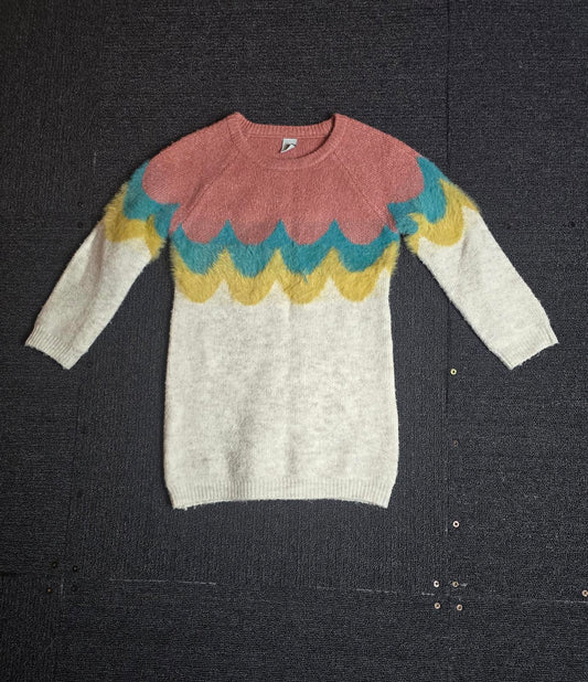 Tu Girls Knitted Jumper Dress – Colour Block Scallop Pattern – Age 2–3