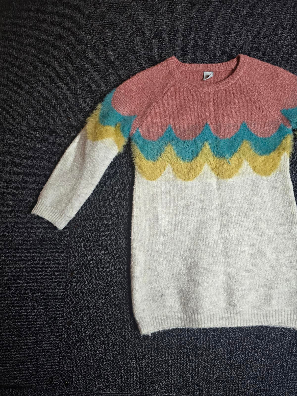 Tu Girls Knitted Jumper Dress – Colour Block Scallop Pattern – Age 2–3