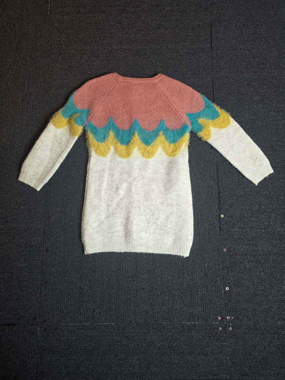 Tu Girls Knitted Jumper Dress – Colour Block Scallop Pattern – Age 2–3