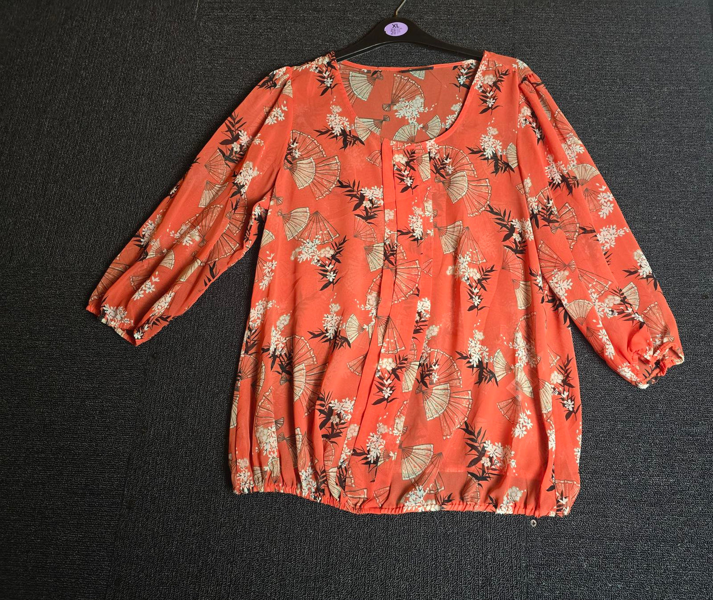 Wallis Sheer Orange Fan Print Blouse M size 10/12 Floaty