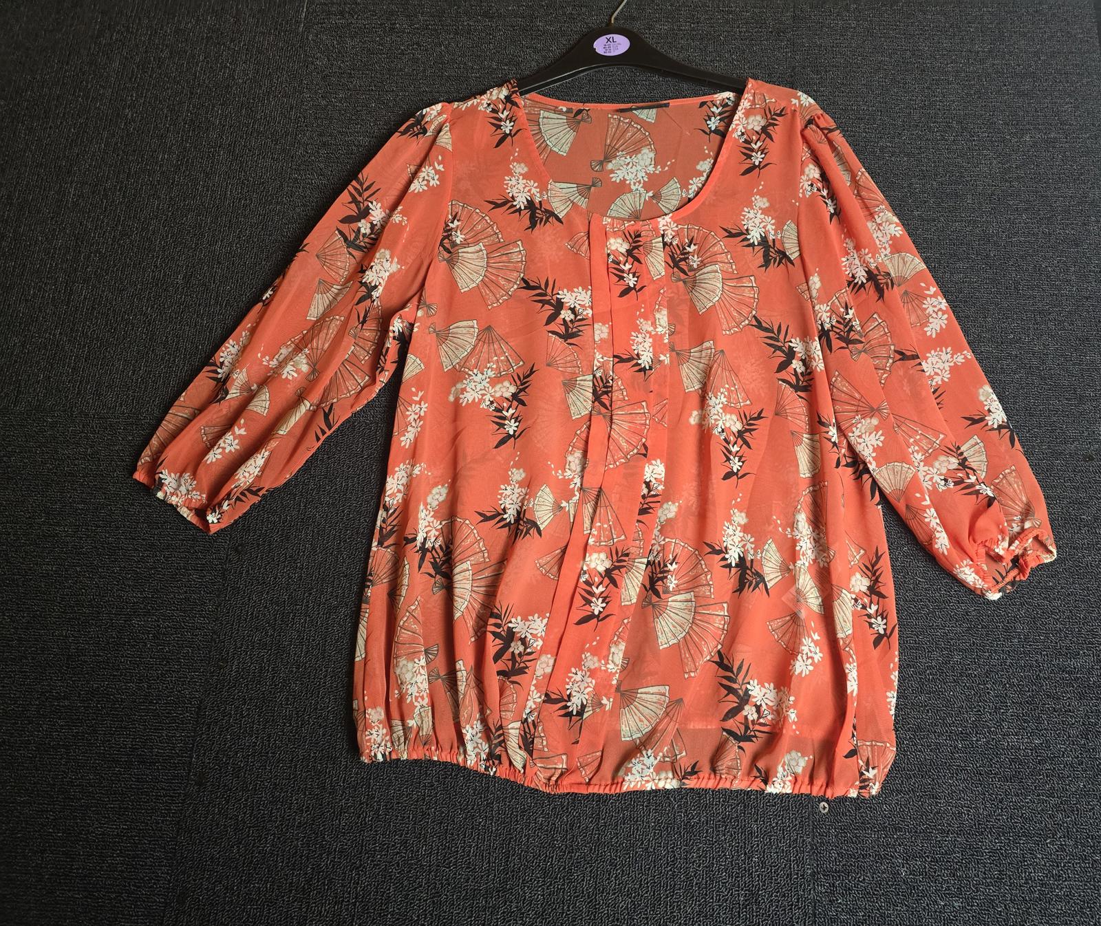 Wallis Sheer Orange Fan Print Blouse M size 10/12 Floaty