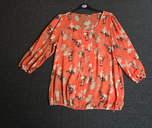 Wallis Sheer Orange Fan Print Blouse M size 10/12 Floaty