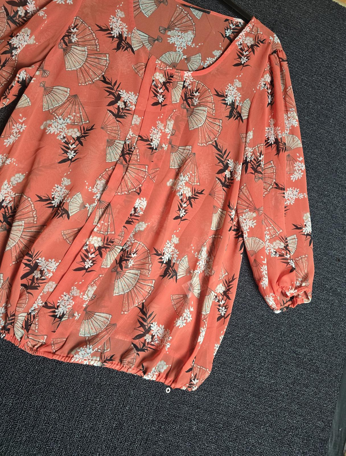 Wallis Sheer Orange Fan Print Blouse M size 10/12 Floaty
