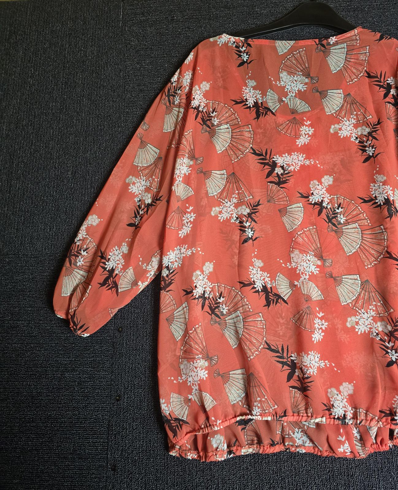 Wallis Sheer Orange Fan Print Blouse M size 10/12 Floaty