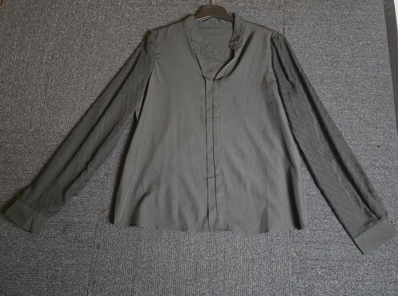 Shein Black V-Neck Blouse Size 8/10 Long Sheer Netted Sleeves