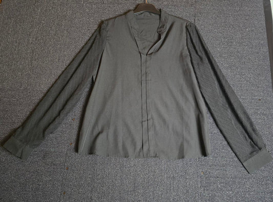 Shein Black V-Neck Blouse Size 8/10 Long Sheer Netted Sleeves