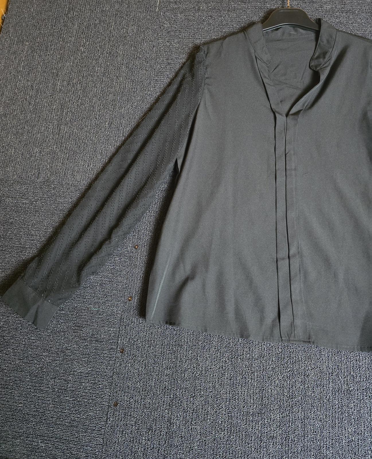 Shein Black V-Neck Blouse Size 8/10 Long Sheer Netted Sleeves