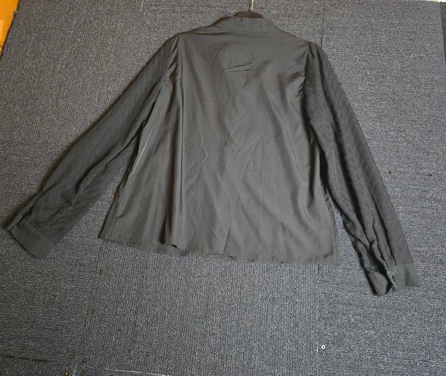 Shein Black V-Neck Blouse Size 8/10 Long Sheer Netted Sleeves