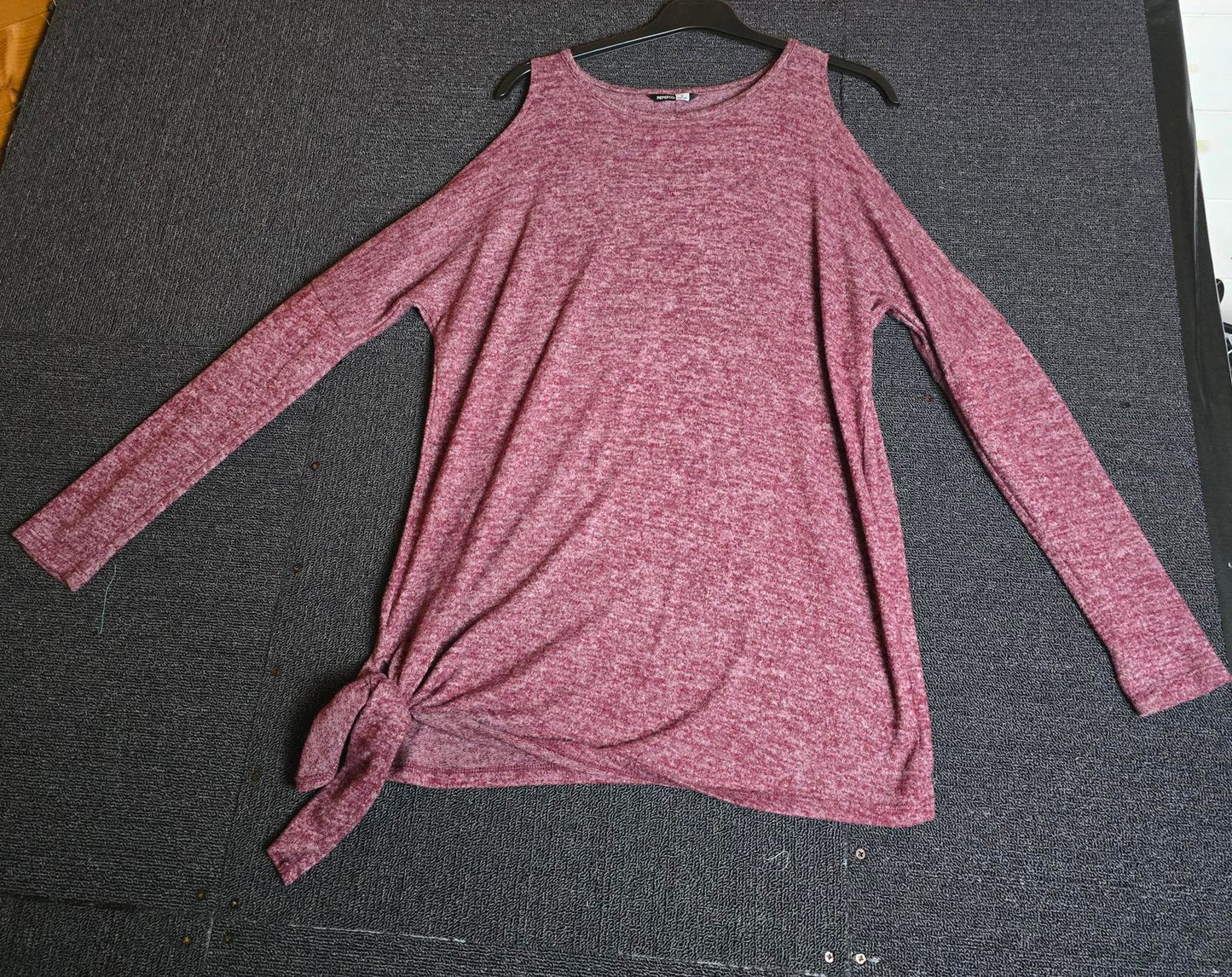 Pep & Co Burgundy Cold Shoulder Jumper Size 8 Oversized Side Knot