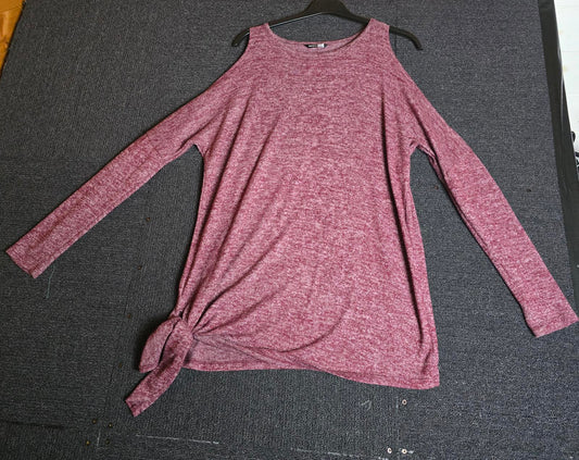 Pep & Co Burgundy Cold Shoulder Jumper Size 8 Oversized Side Knot