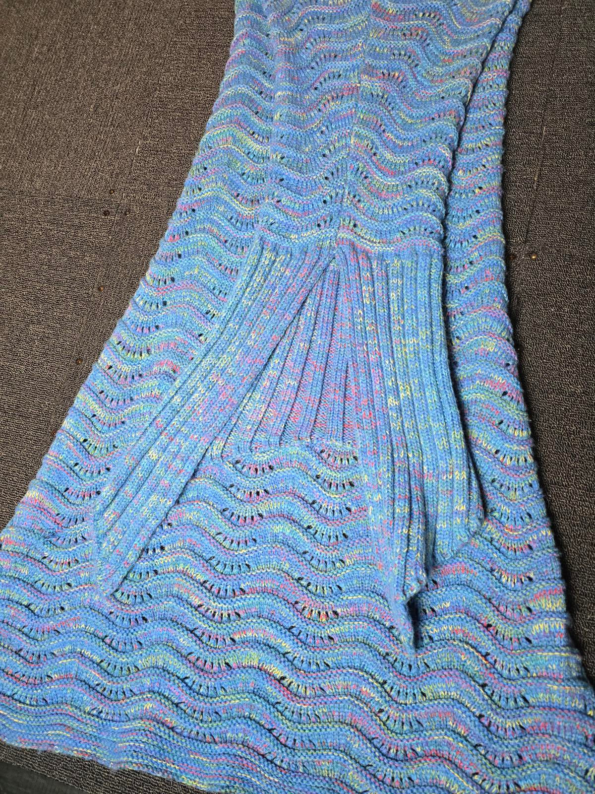 Knitted Mermaid Tail Blanket Blue Pink & Yellow One Size