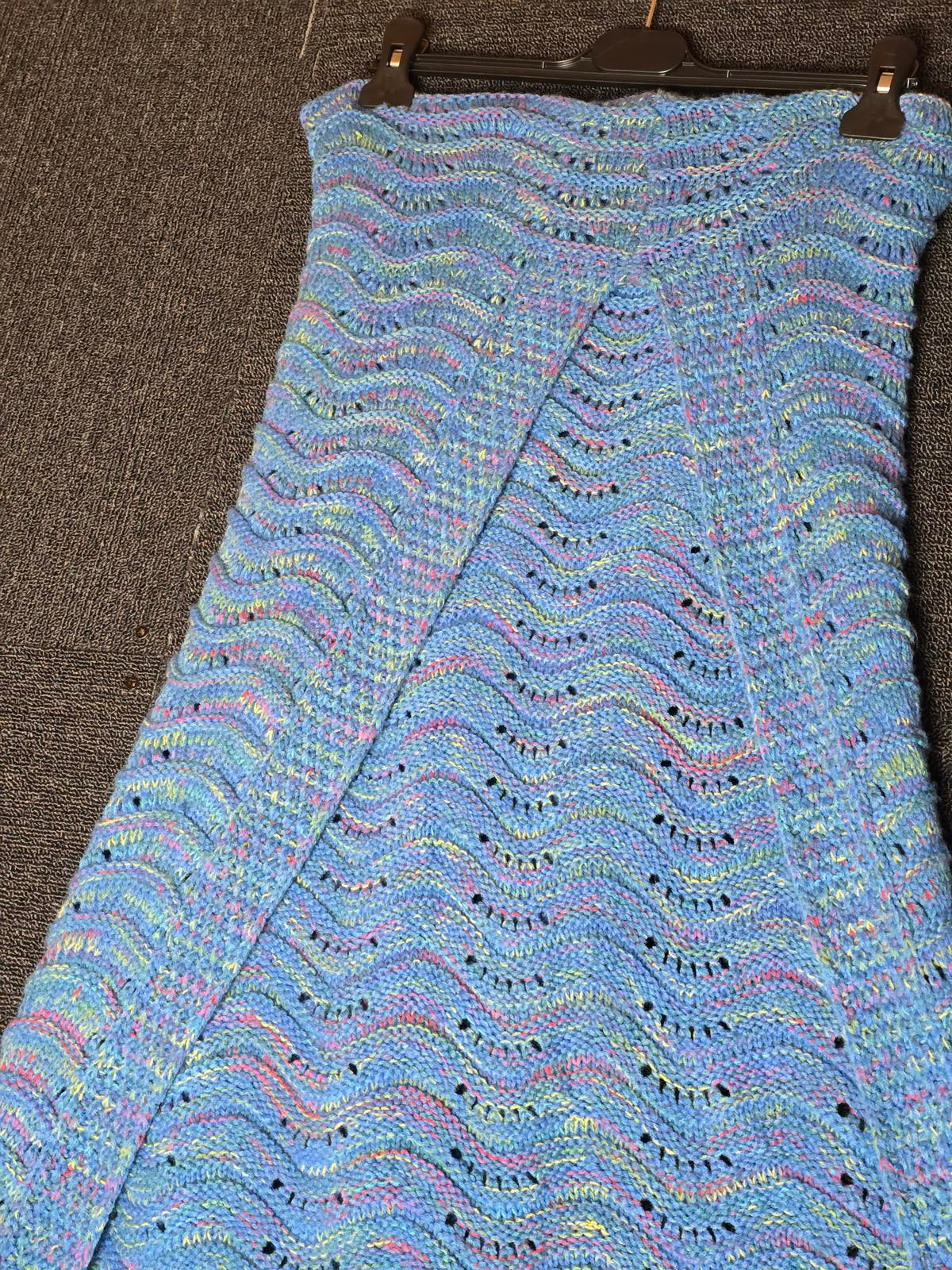 Knitted Mermaid Tail Blanket Blue Pink & Yellow One Size