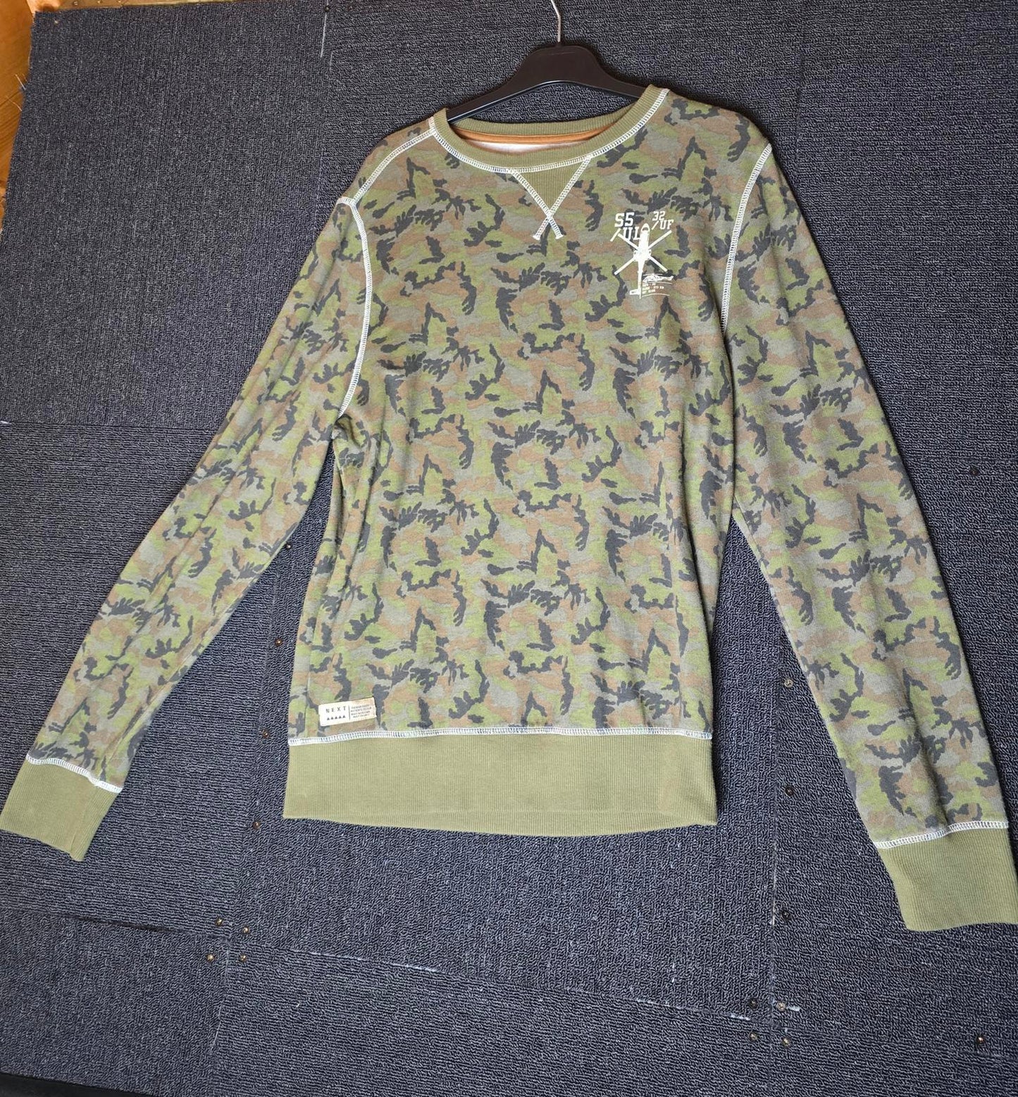 Next Boys Khaki Camouflage Jumper Long Sleeve Elbow Patches Age 16