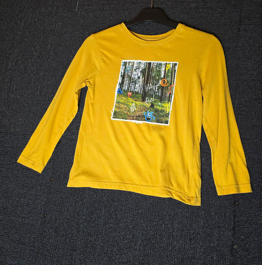 Primark Boys Mustard Long Sleeve T Shirt 7–8 Years 100% Cotton